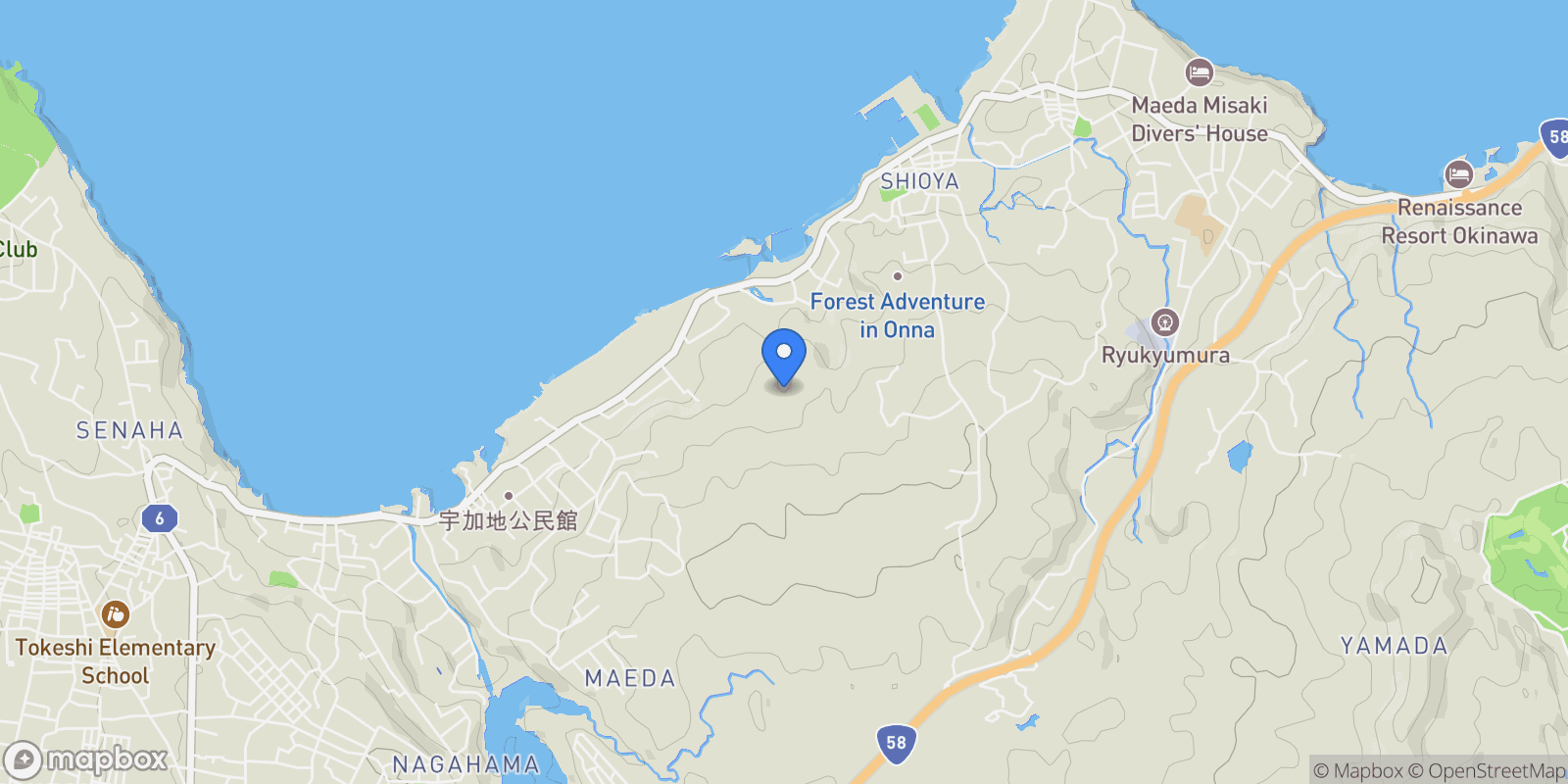 Map showing Onna-son, Kunigami-gun, 47 904-0417, Onna, Okinawa, Japan.