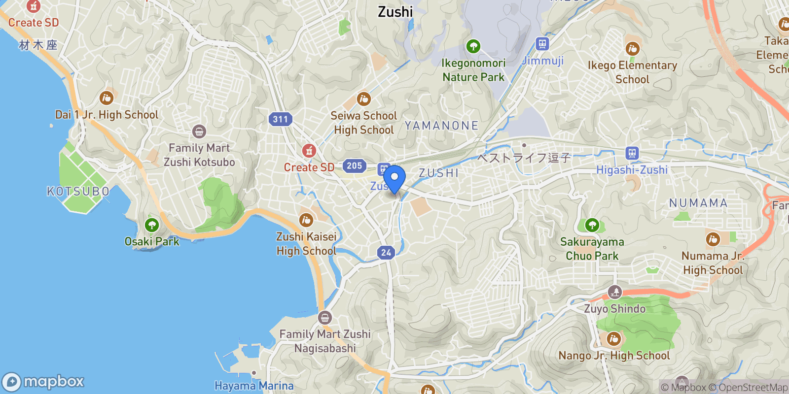 Map showing Zushi, 14, Zushi, Kanagawa, Japan.