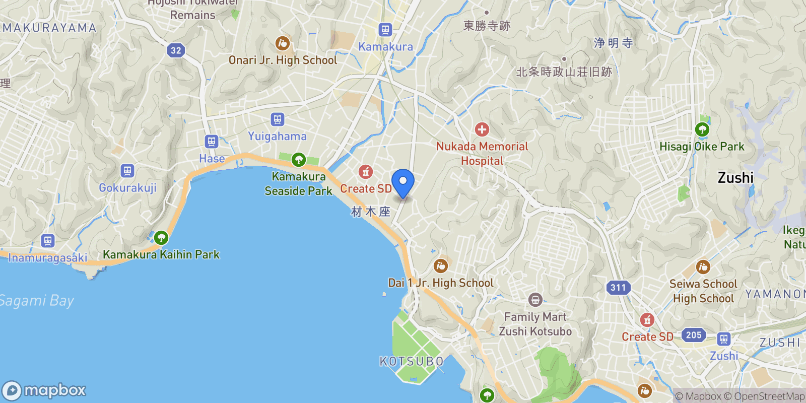 Map showing Kamakura, 14 248-0013, Kamakura, Kanagawa, Japan.