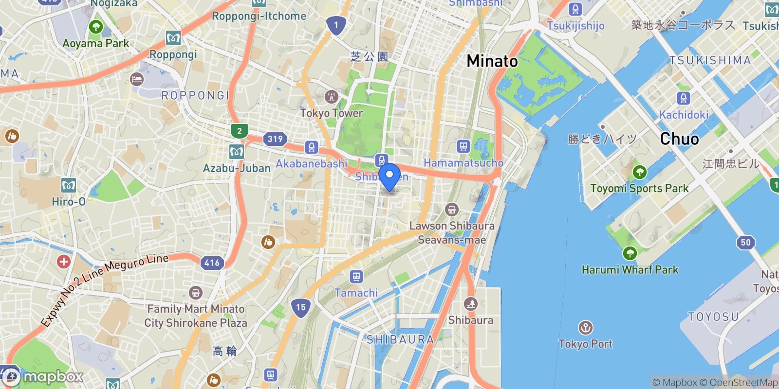 Map showing Minato-ku, 13 105-0014, Minato City, Tokyo, Japan.