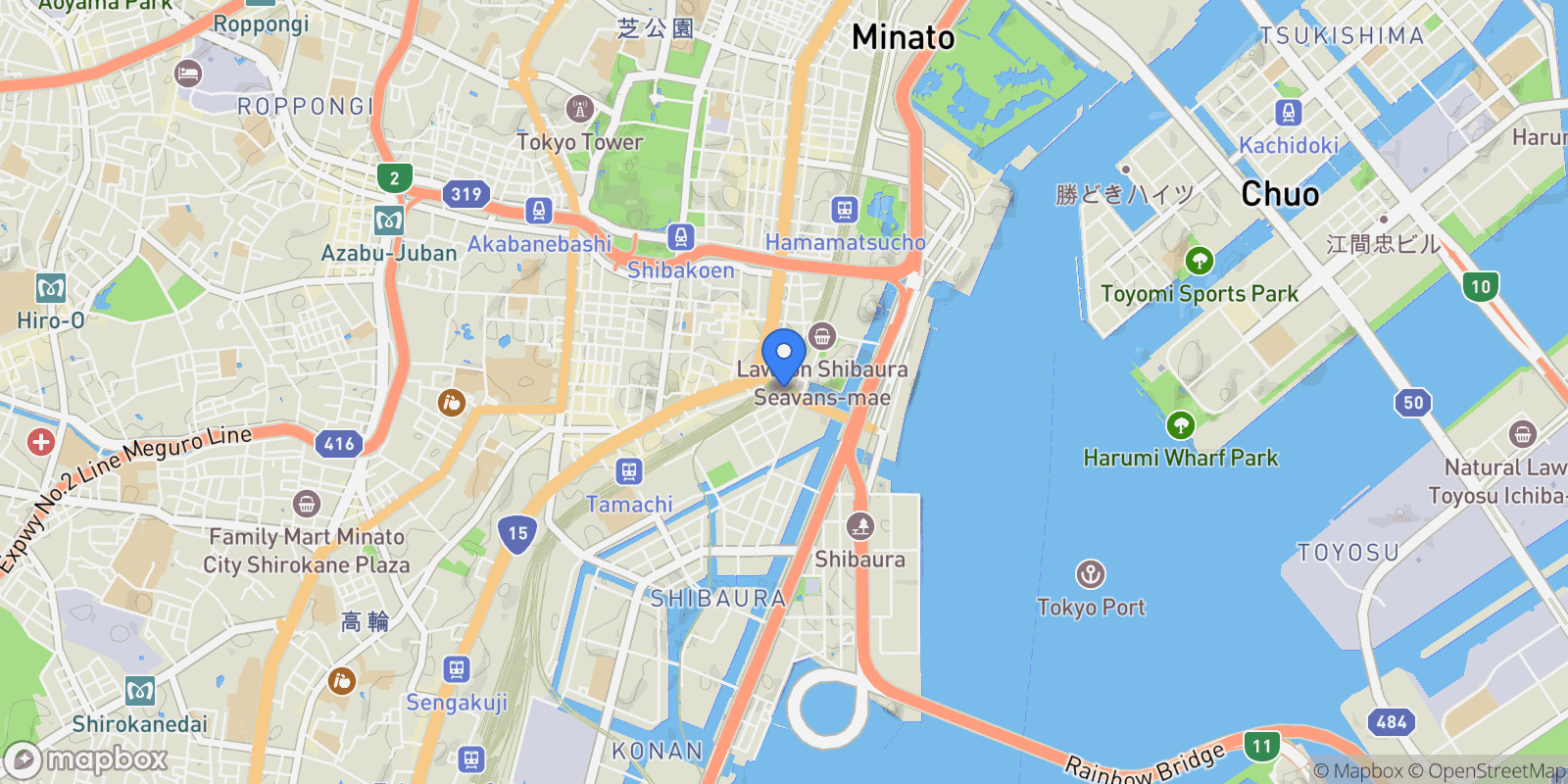 Map showing Minato-ku, 13 105-0023, Minato City, Tokyo, Japan.