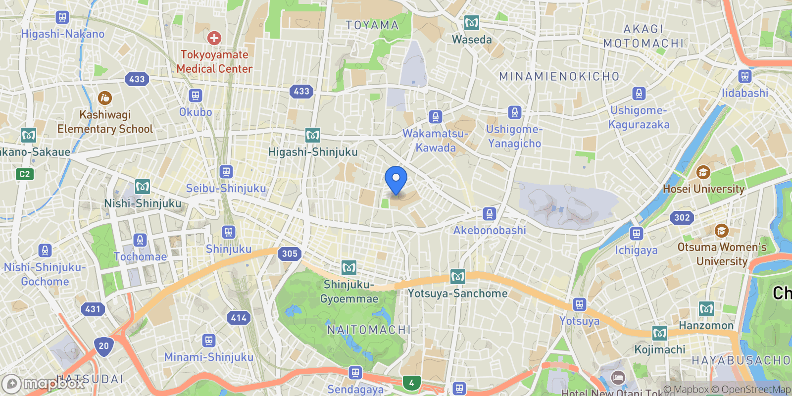 Map showing Shinjuku-ku, 13 162-0067, Shinjuku City, Tokyo, Japan.