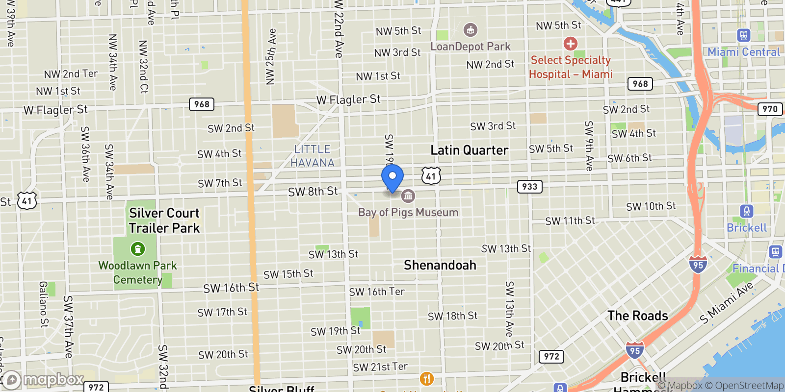 Map showing 829 SW 19th Ave, Miami, Florida, United States.