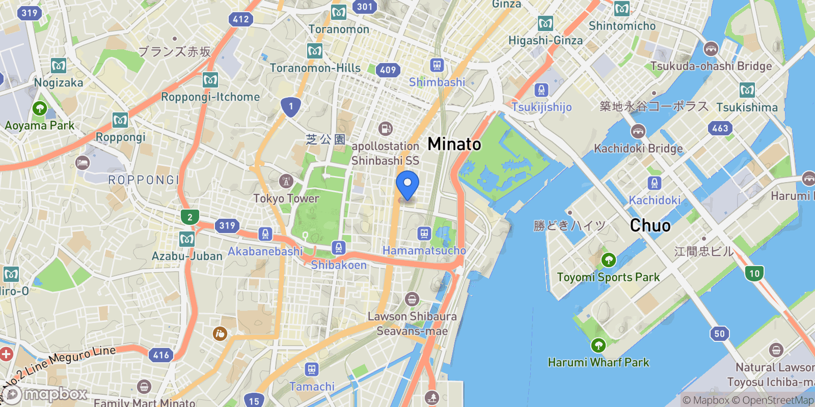 Map showing Minato-ku, 13 105-0013, Minato City, Tokyo, Japan.