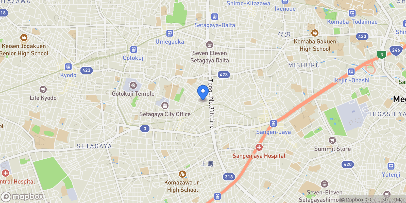Map showing Setagaya-ku, 13 154-0023, Setagaya City, Tokyo, Japan.