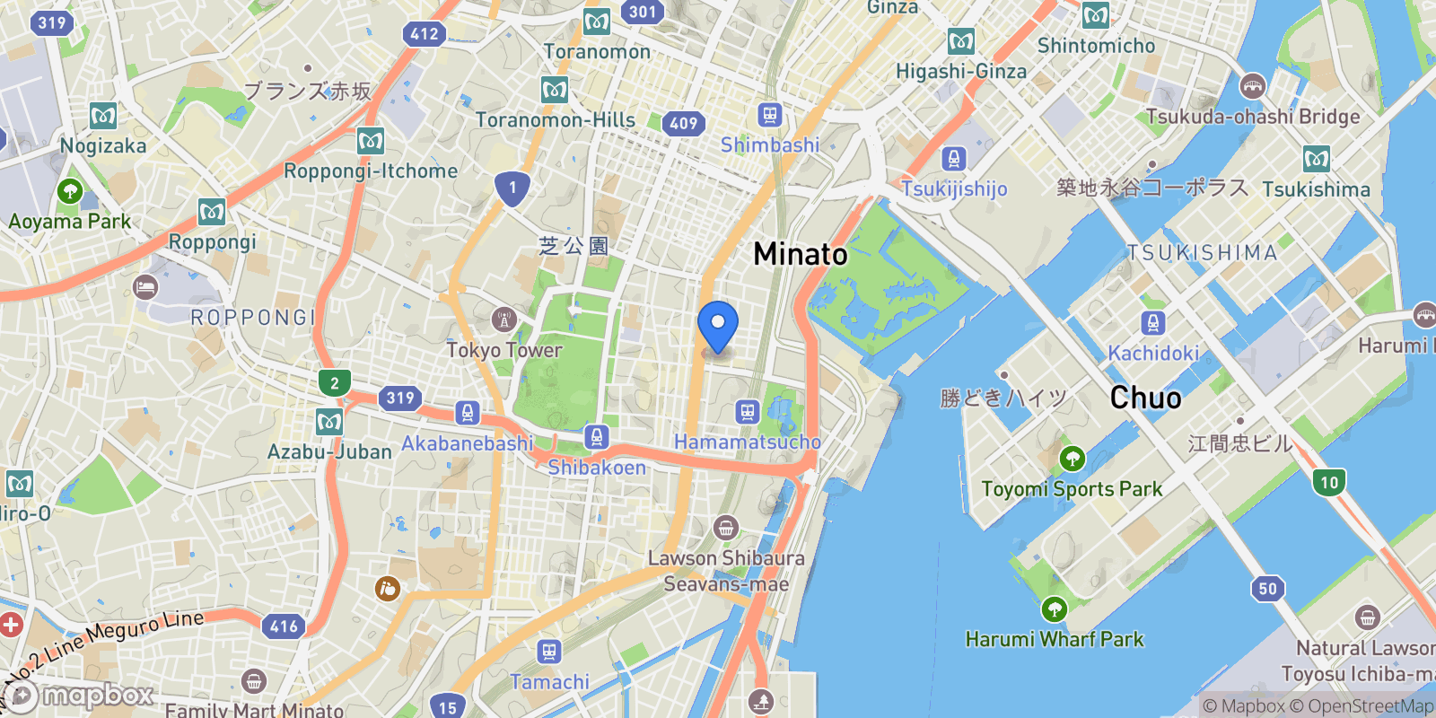 Map showing Minato-ku, 13 105-0013, Minato City, Tokyo, Japan.