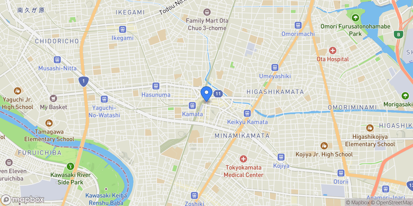 Map showing Otaku, 13, Ota City, Tokyo, Japan.