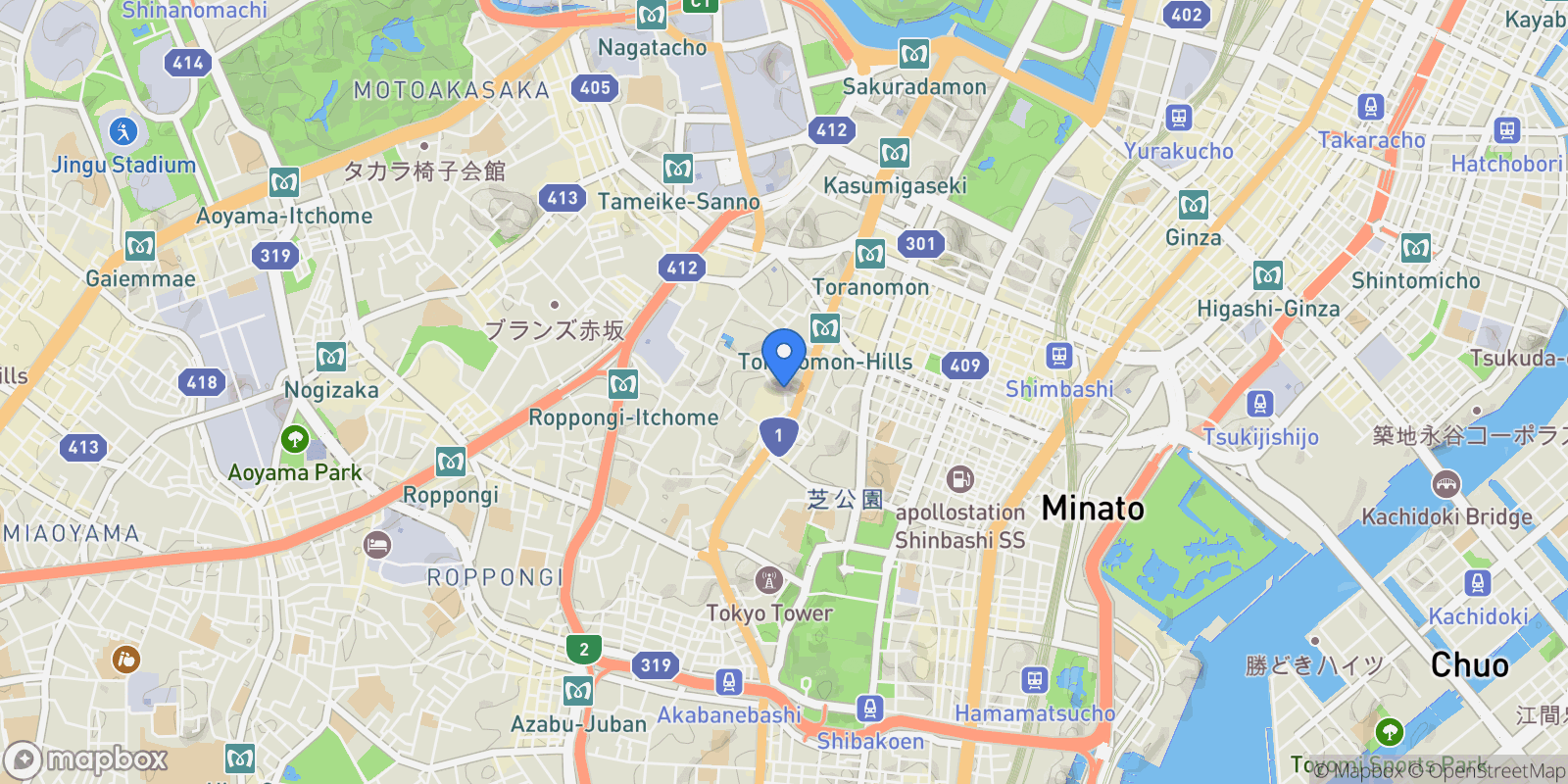 Map showing Minato-ku, 13 105-0001, Minato City, Tokyo, Japan.