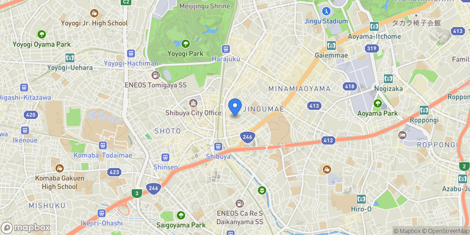 Map showing Shibuya, 13, Shibuya City, Tokyo, Japan.