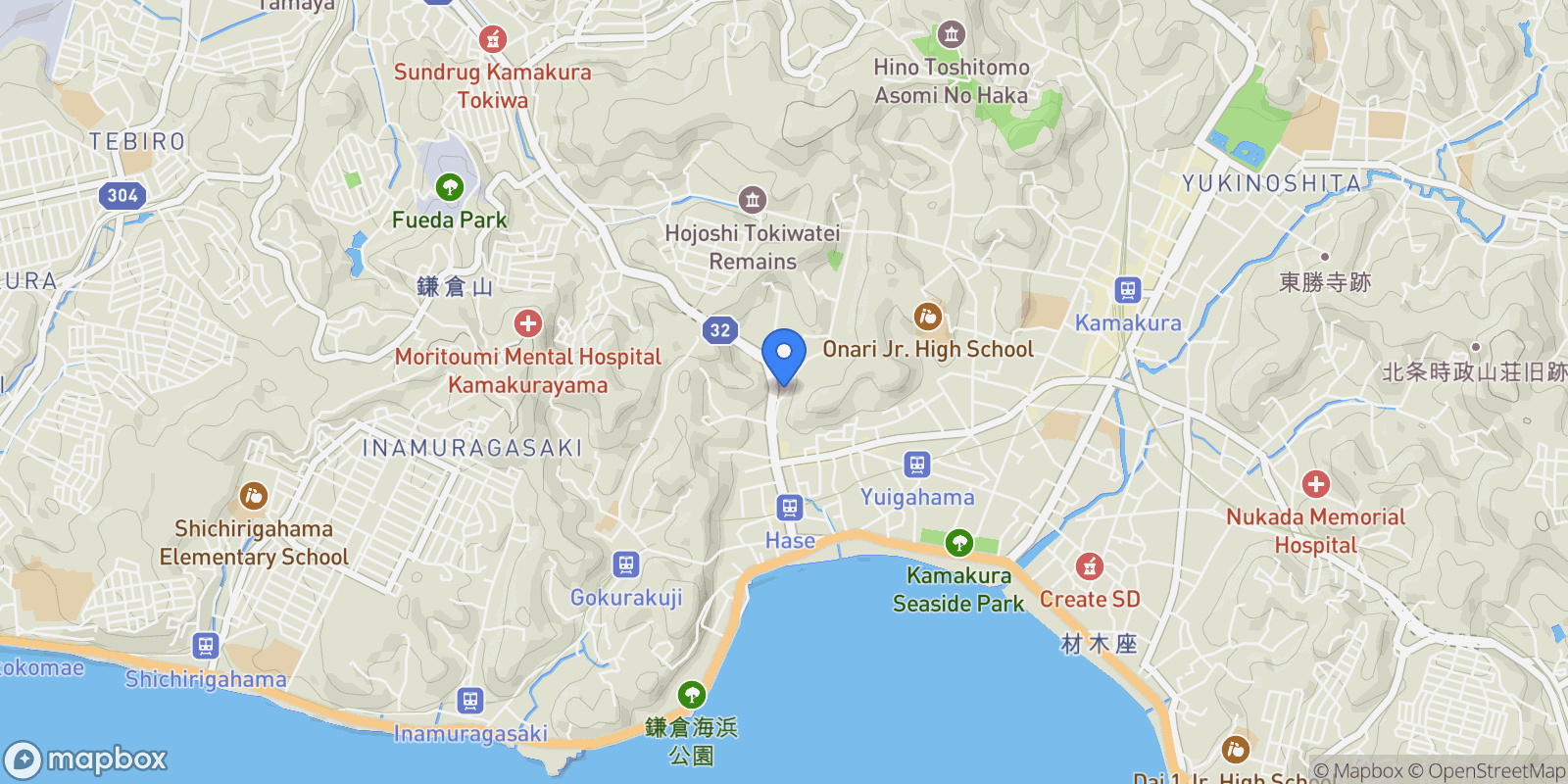 Map showing Kamakura-shi, 14 248-0016, Kamakura, Kanagawa, Japan.