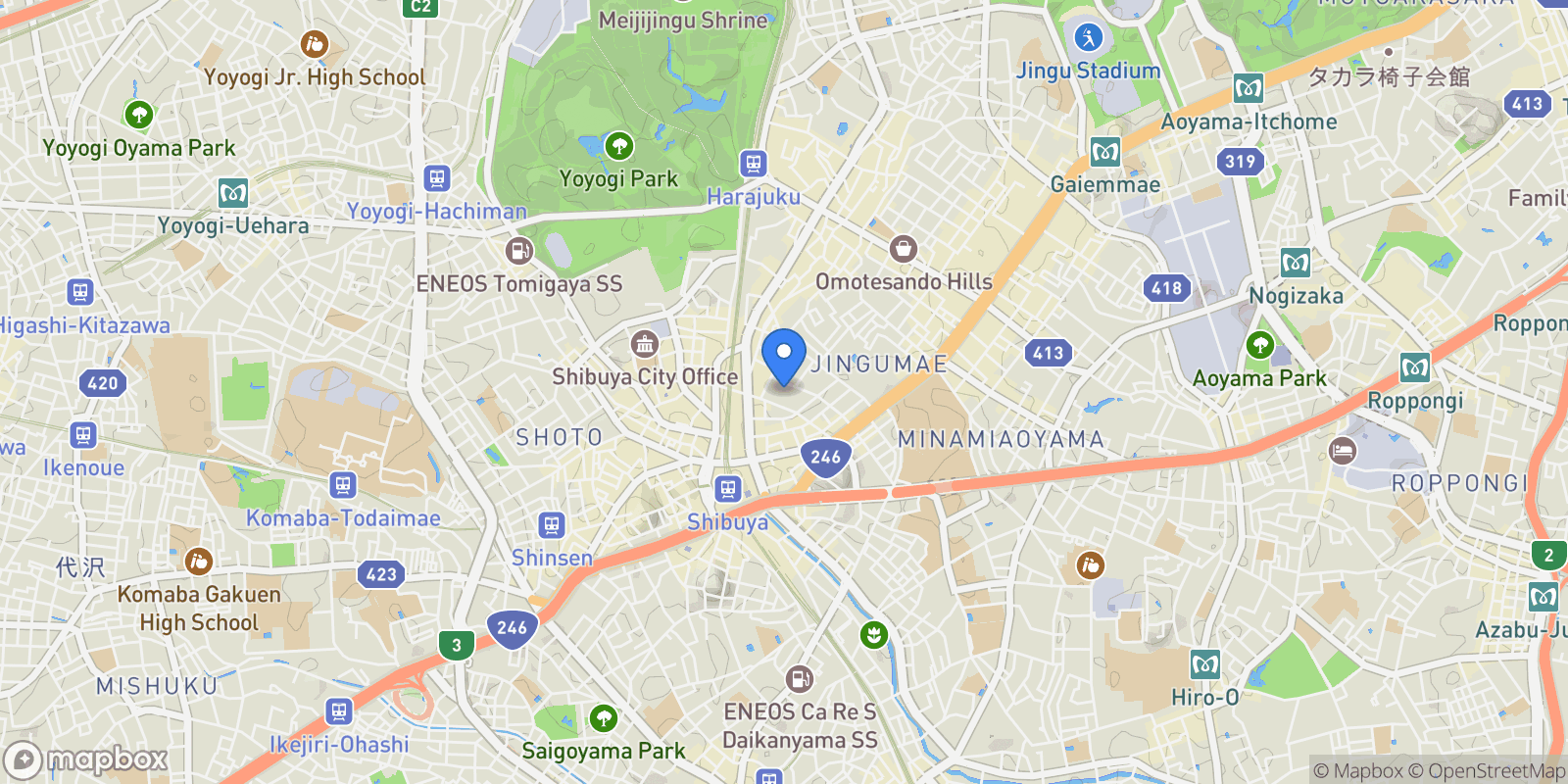Map showing Shibuya, 13, Shibuya City, Tokyo, Japan.