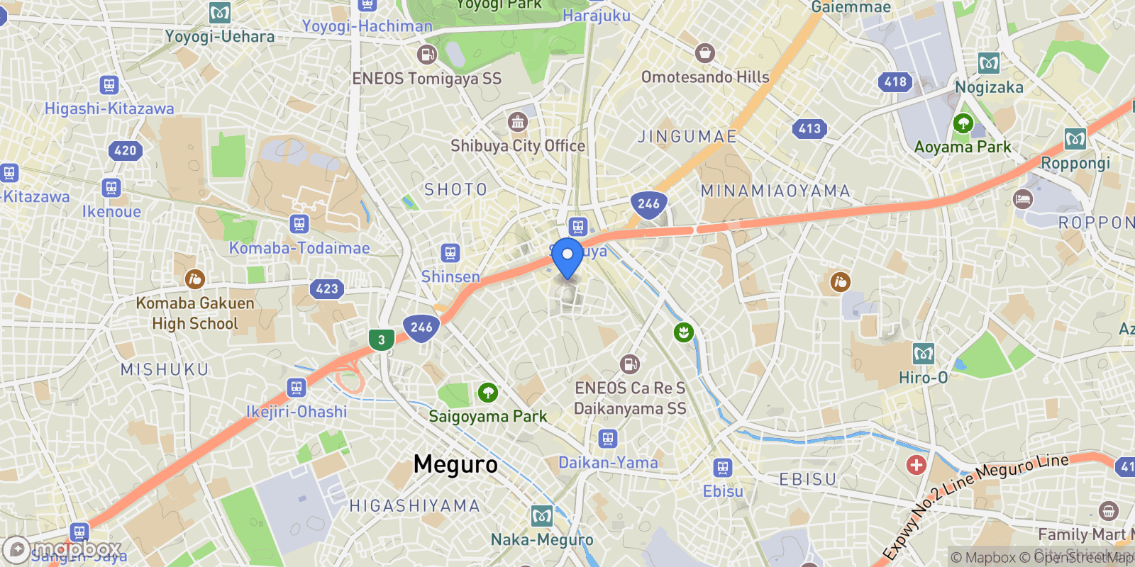 Map showing Shibuya-ku, 13 150-0031, Shibuya City, Tokyo, Japan.