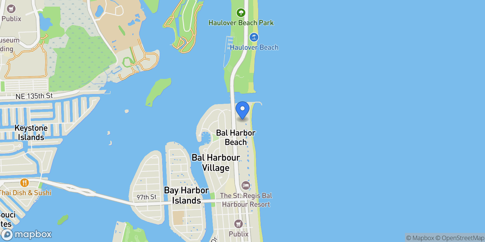 Map showing 10245 Collins Ave, Bal Harbour, FL 33154, Bal Harbour, Florida, United States.