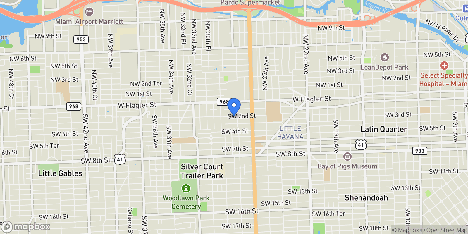 Map showing 2918 SW 2nd St, Miami, Florida, United States.