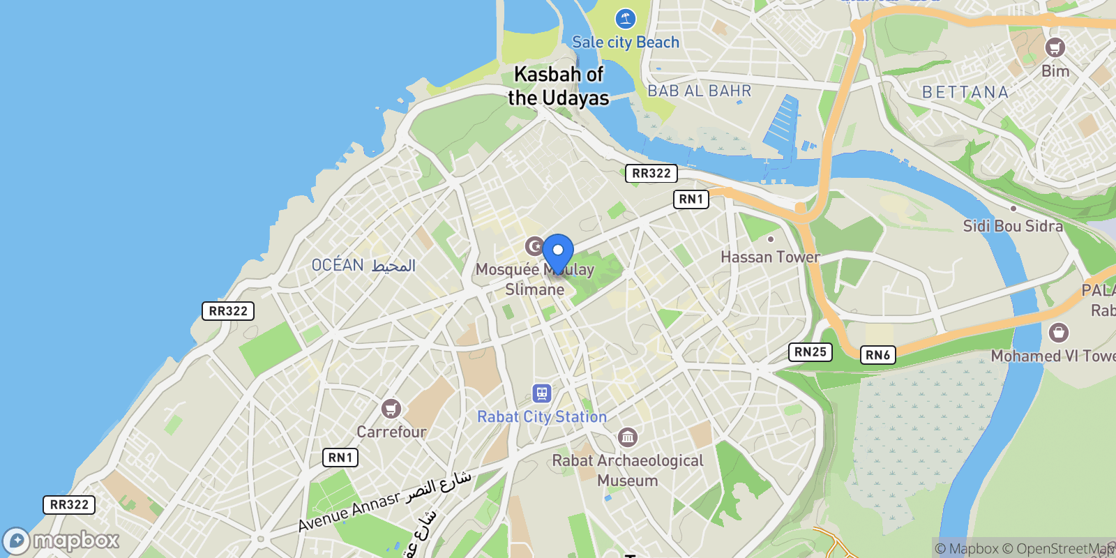 Map showing Rabat, Rabat-Salé-Kénitra, Morocco.
