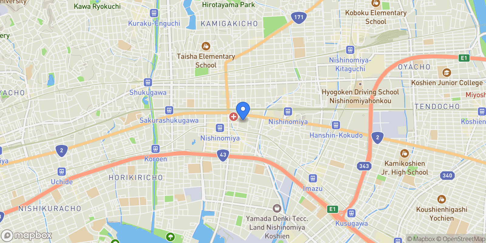 Map showing Nishinomiya, 28, Nishinomiya, Hyogo, Japan.