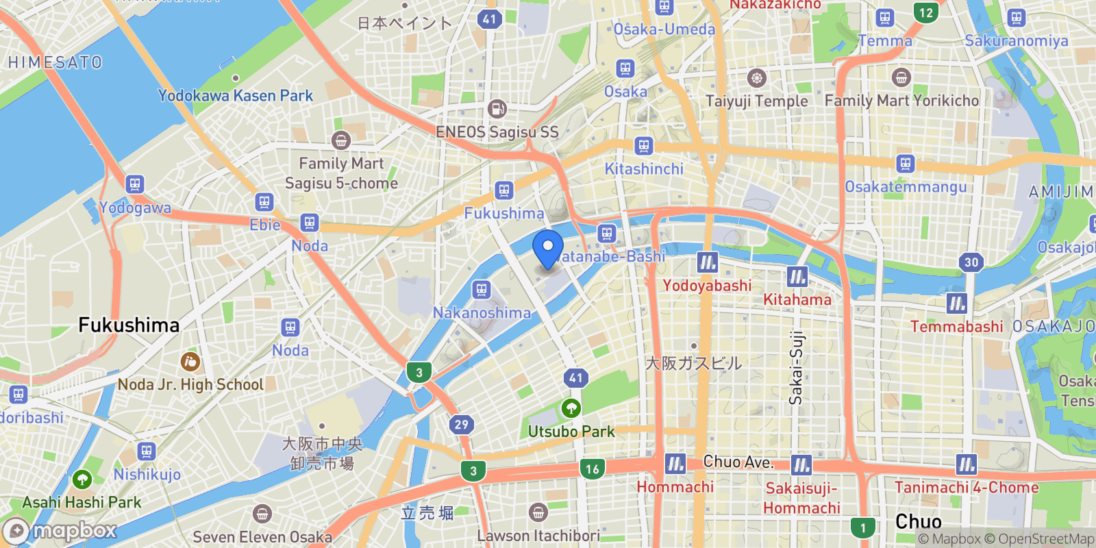 Map showing Osaka-shi, 27 530-0005, Osaka, Osaka, Japan.