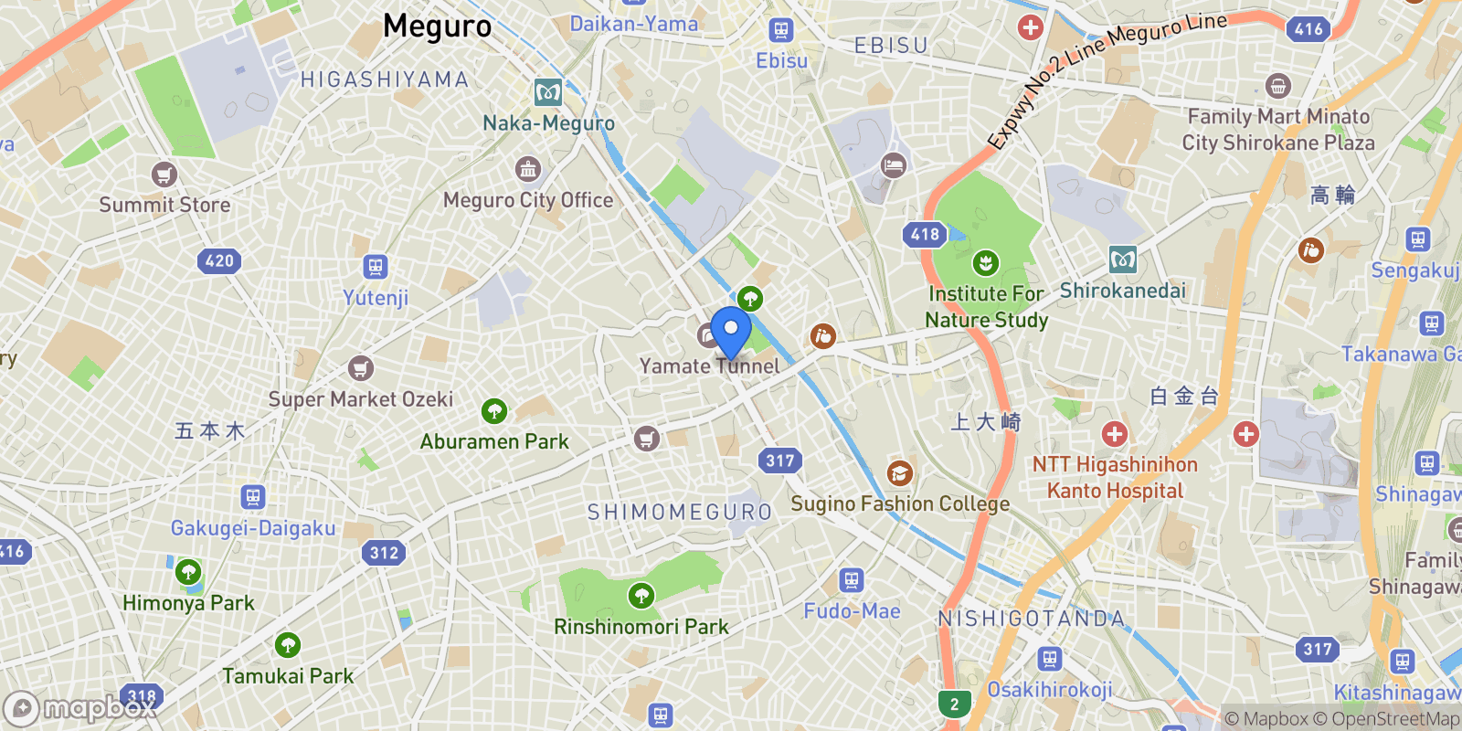 Map showing Meguro-ku, 13, Meguro City, Tokyo, Japan.