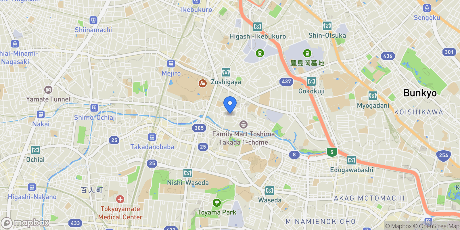 Map showing Toshima-Ku, 13 171-0033, Toshima City, Tokyo, Japan.