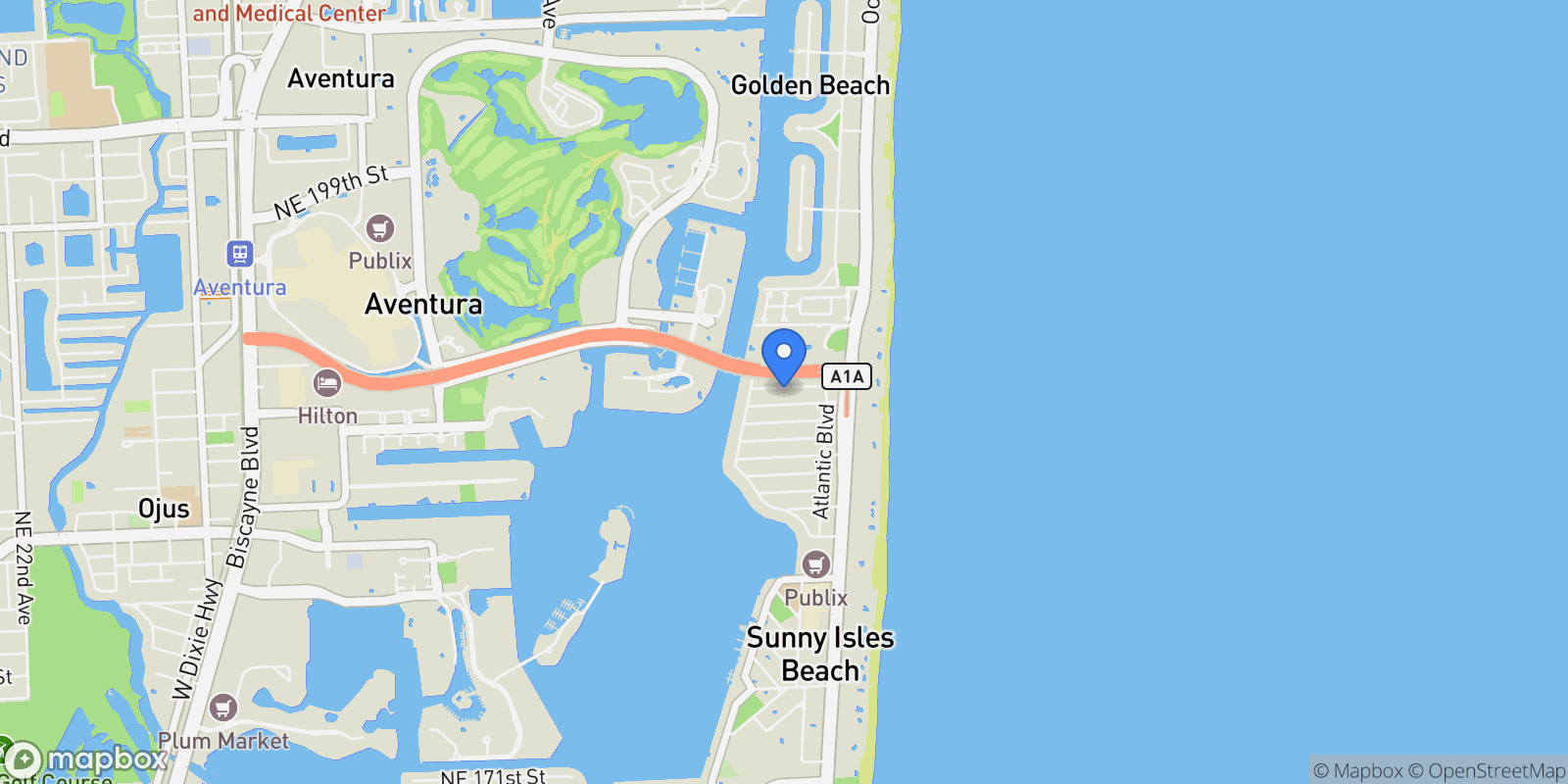 Map showing 272 191st Ter, Golden Beach, Florida, United States.