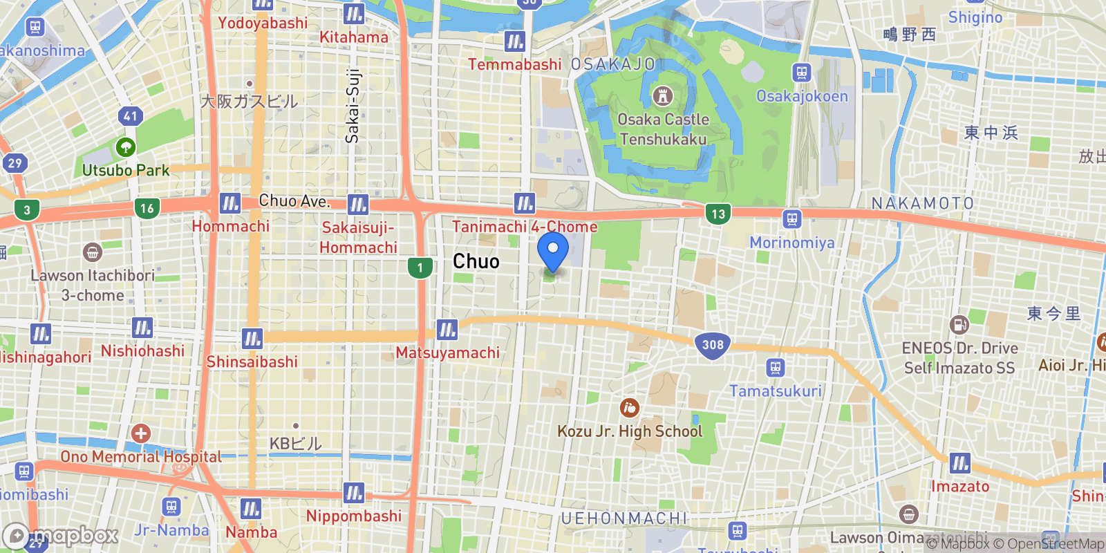 Map showing Osaka, 27 540-0013, Osaka, Osaka, Japan.