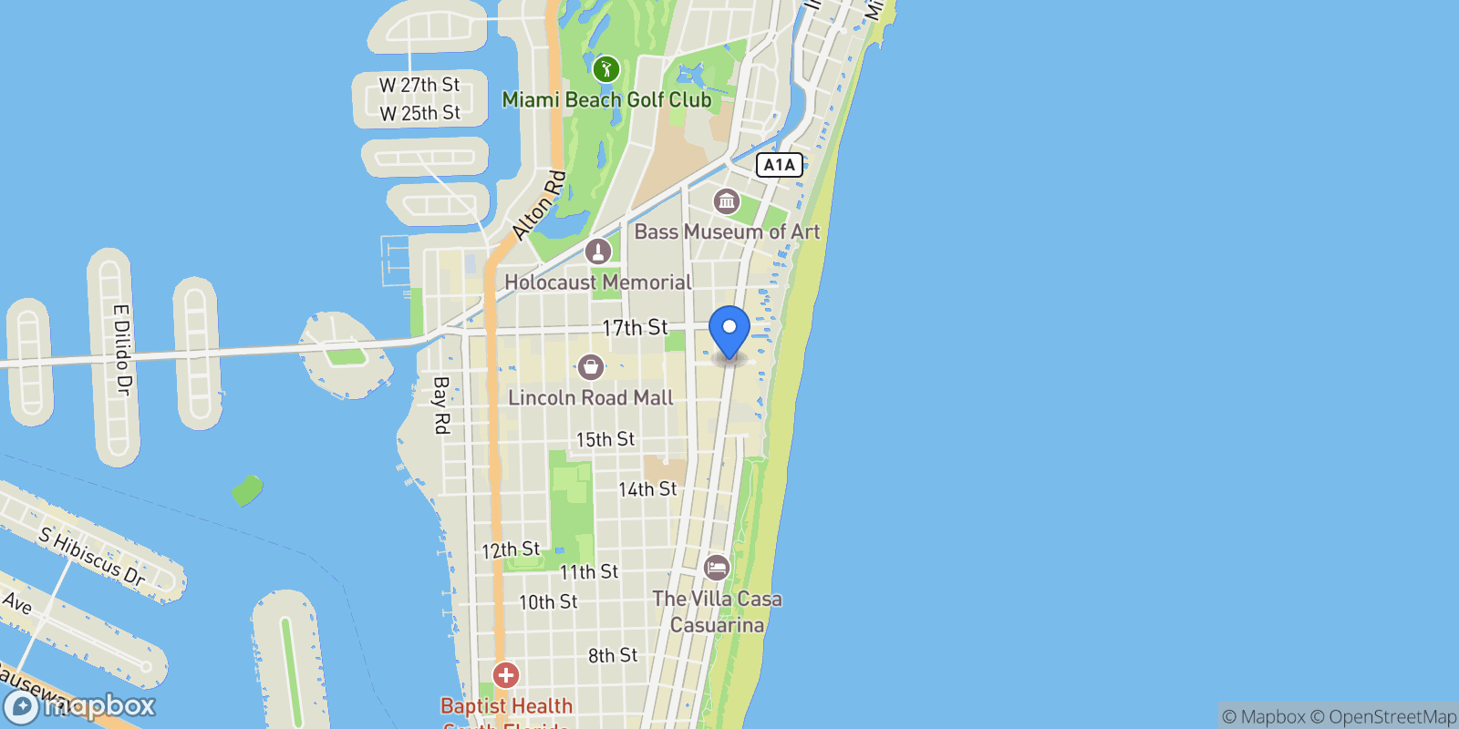 Map showing Miami Beach, FL, Miami Beach, Florida, United States.