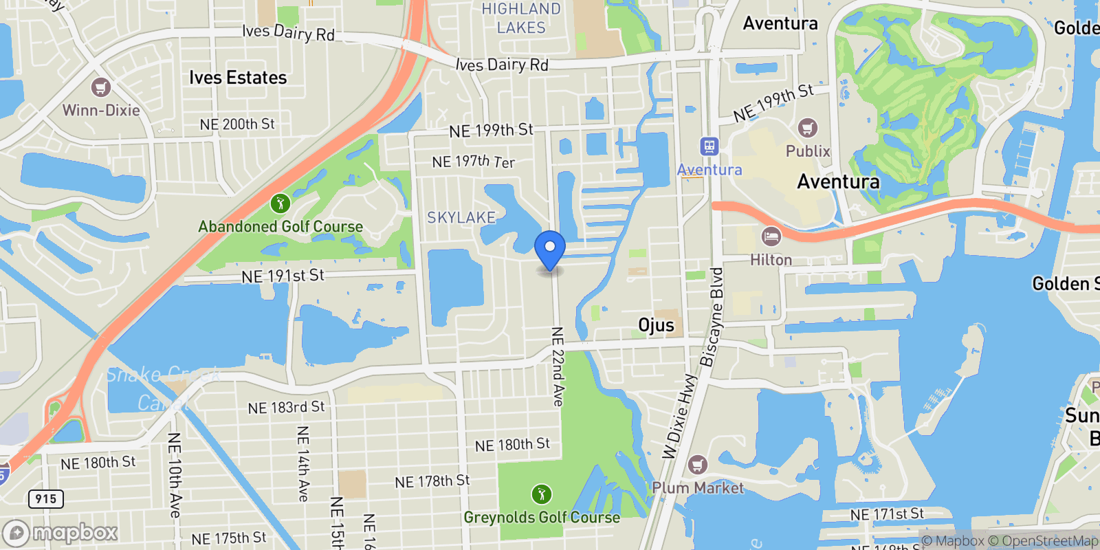 Map showing 2180 NE 190th Ter, North Miami Beach, Florida, United States.