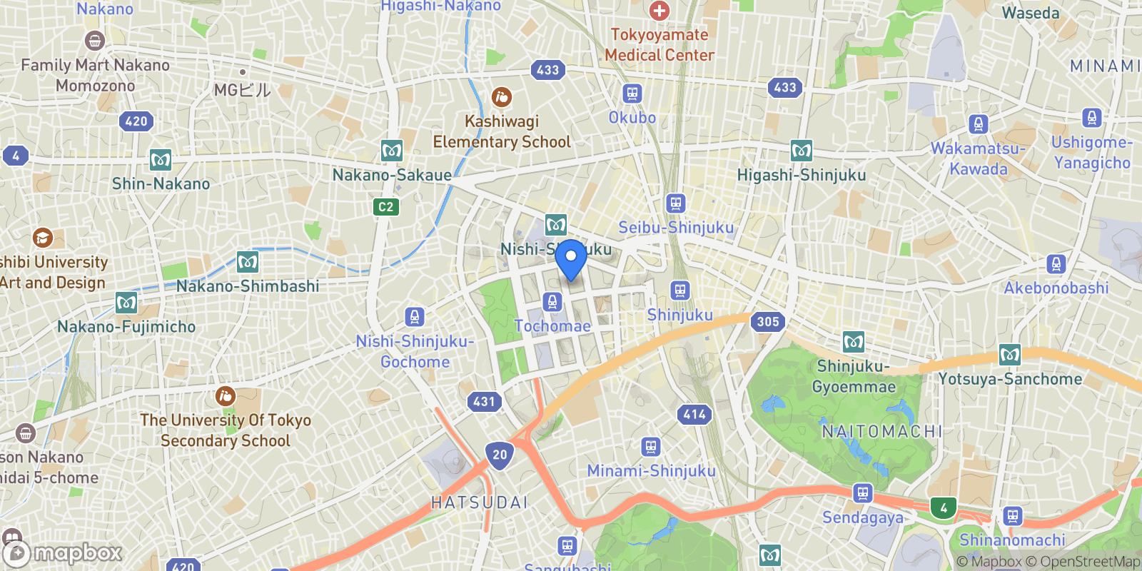 Map showing Shinjuku-ku, 13 160-0023, Shinjuku City, Tokyo, Japan.