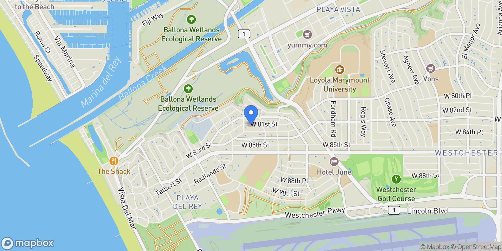 Map showing 7538 W 81st Street, Los Angeles, California, United States.