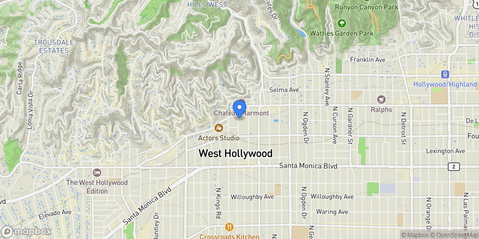 Map showing 1414 N Harper Avenue 4, Los Angeles, California, United States.