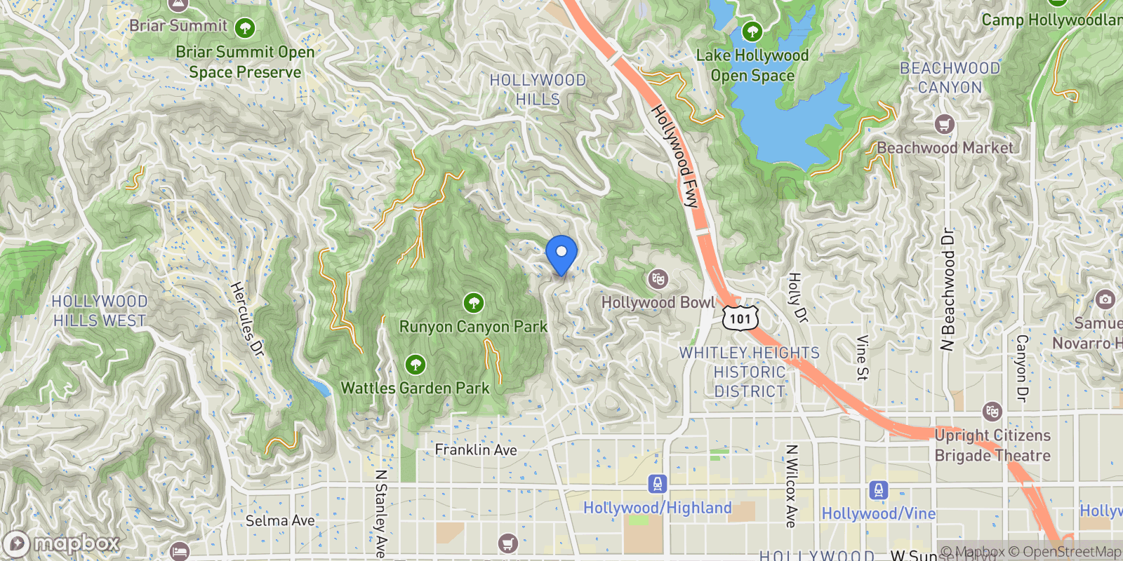 Map showing 2206 Outpost Drive, Los Angeles, California, United States.
