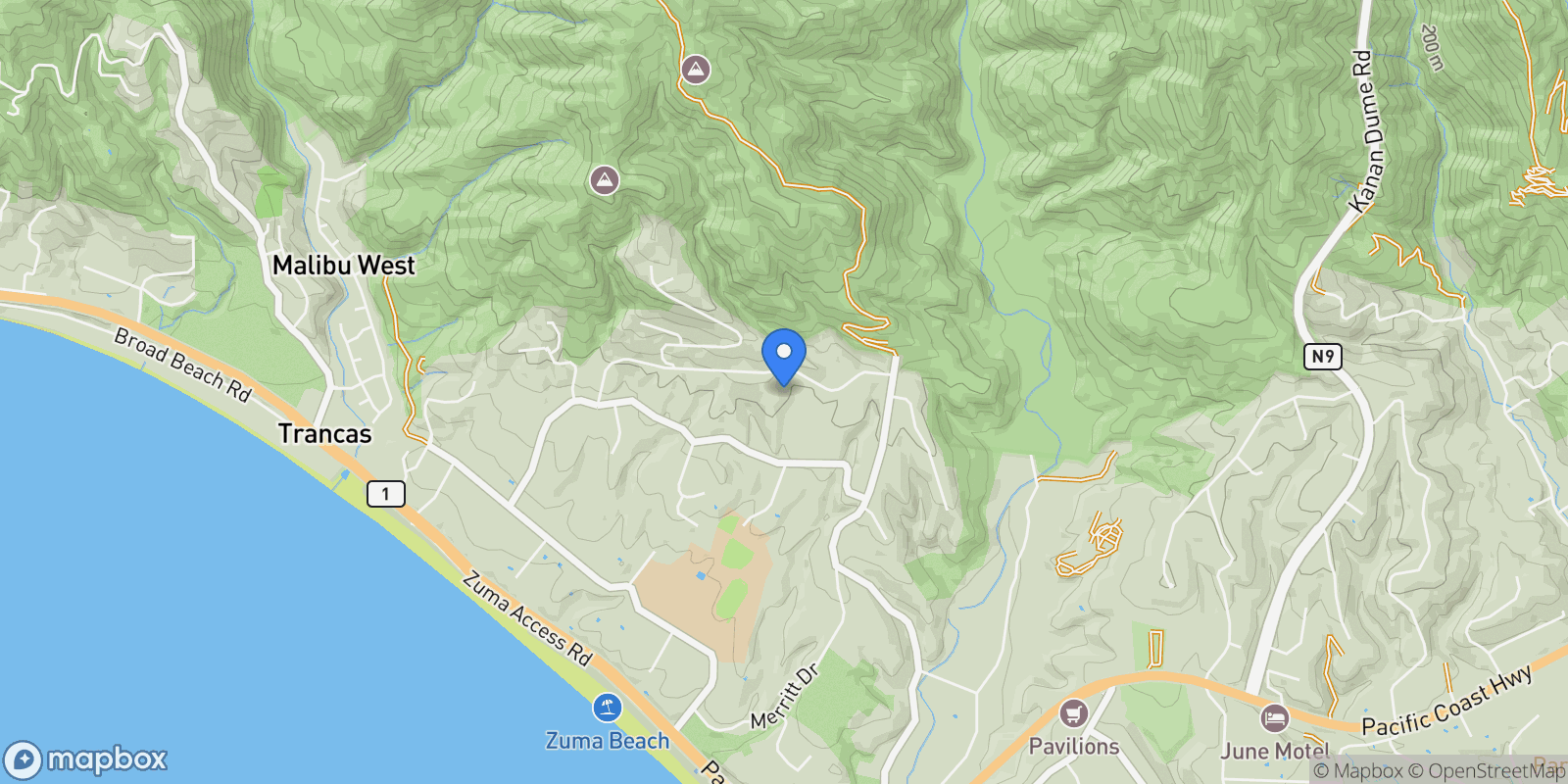 Map showing 29800 Cuthbert Road, Malibu, California, United States.