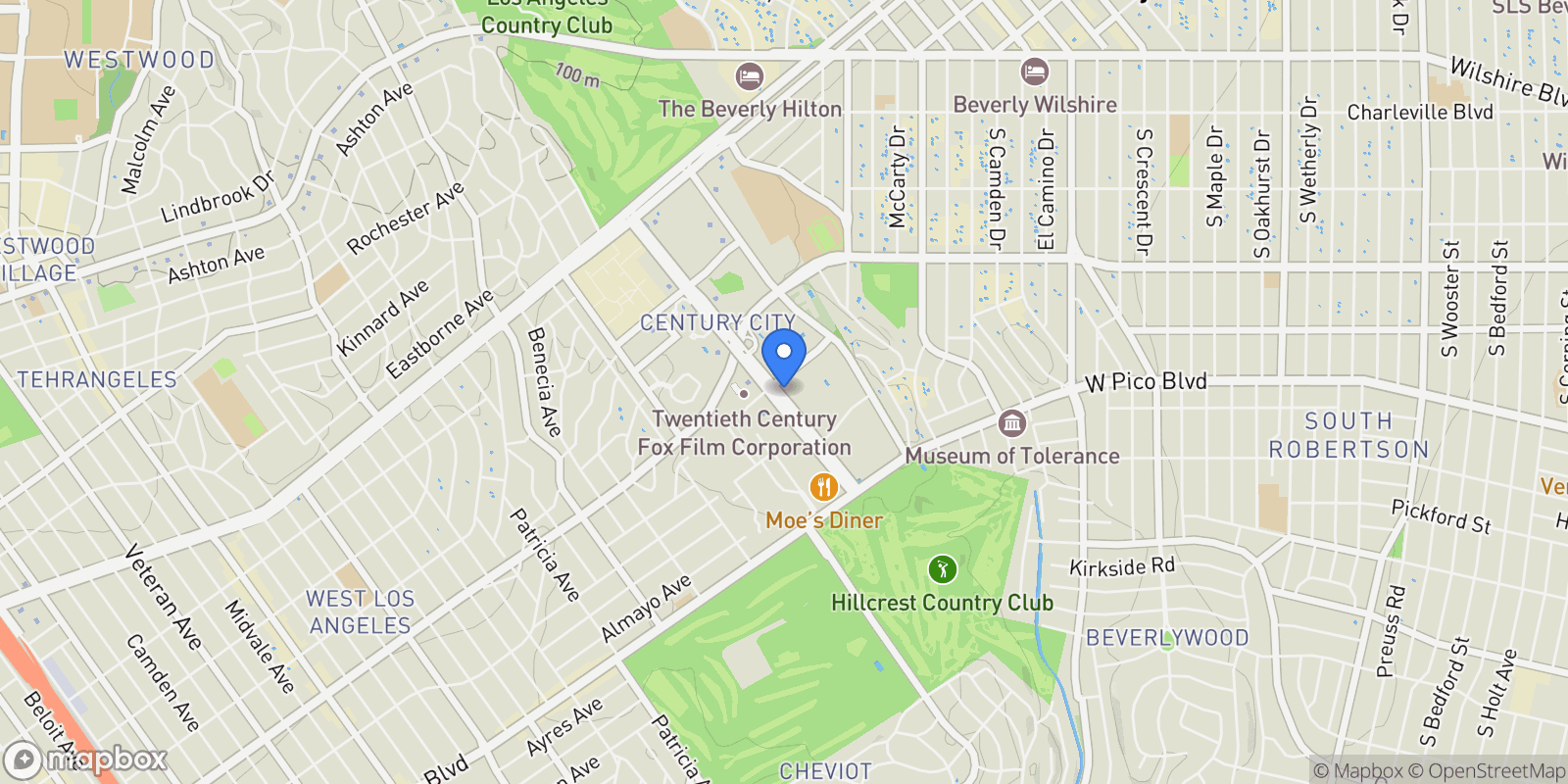 Map showing 2227 Century Hill, Los Angeles, California, United States.