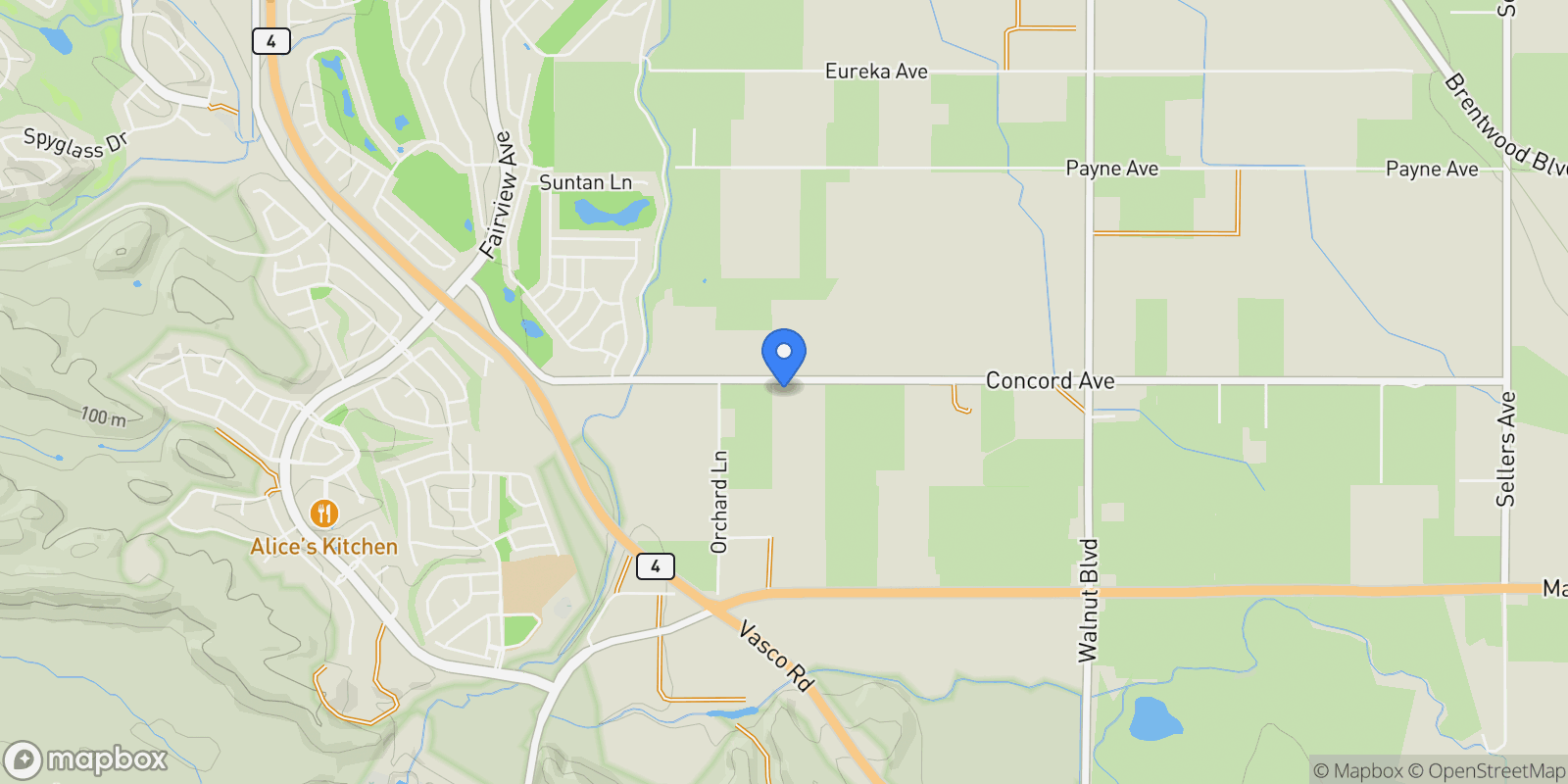 Map showing 2280 Concord Ave, Brentwood, California, United States.