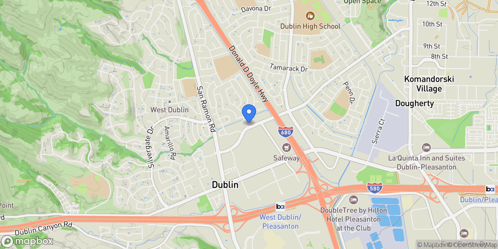 Map showing 7595 Amador Valley Blvd, Dublin, California, United States.