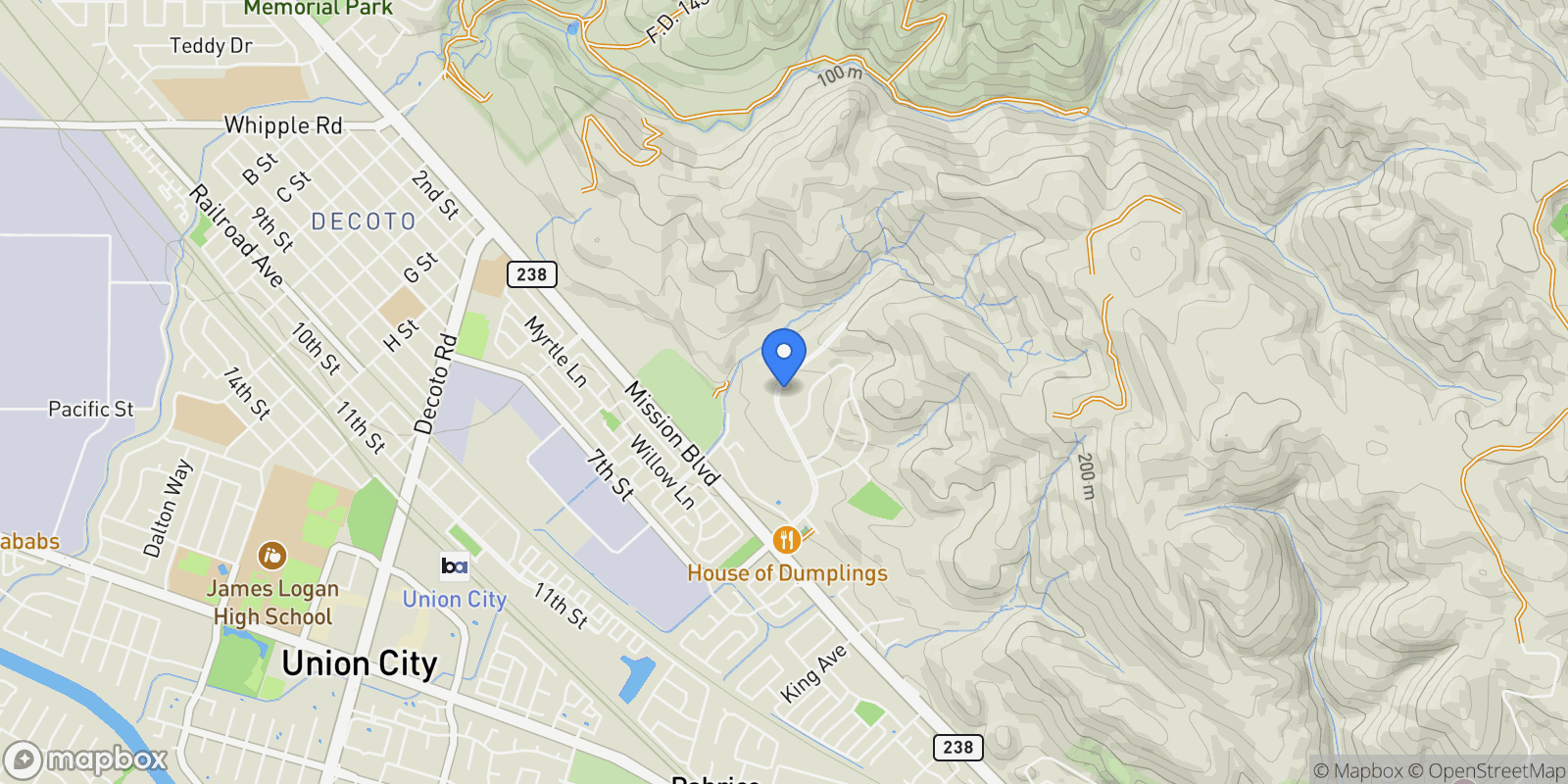 Map showing 373 Appian Way, Union City, California, United States.