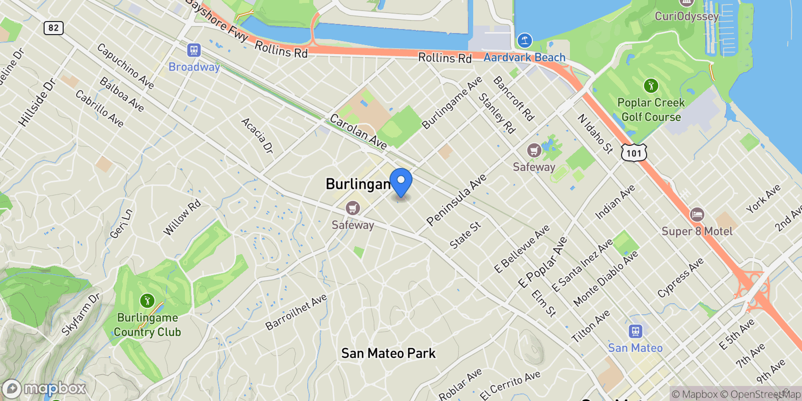 Map showing 121 Lorton Avenue, Burlingame, California, United States.