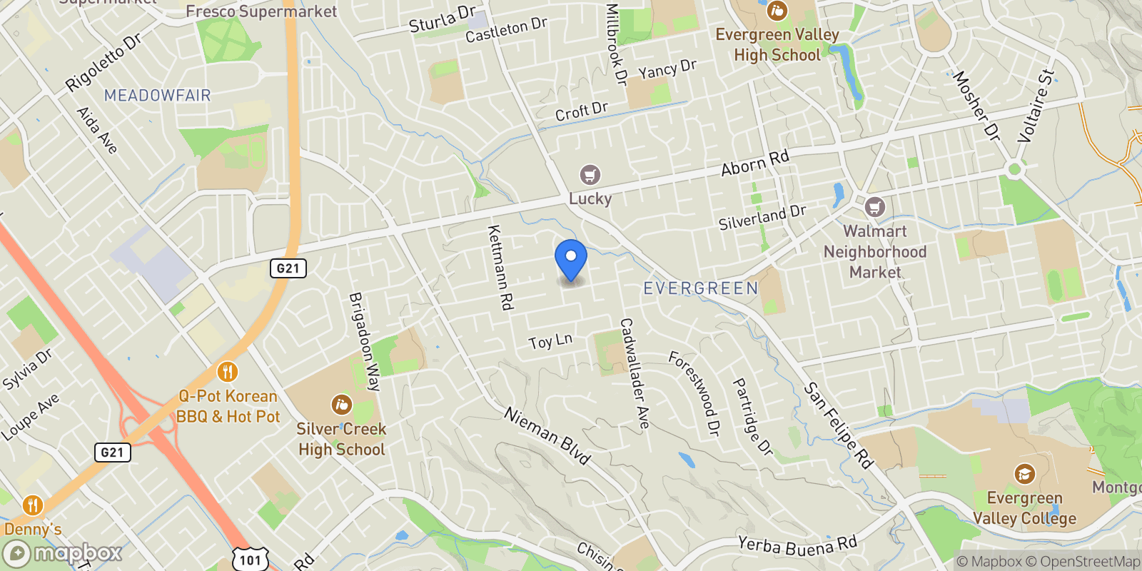 Map showing 2715 Millbrae Way, San Jose, California, United States.