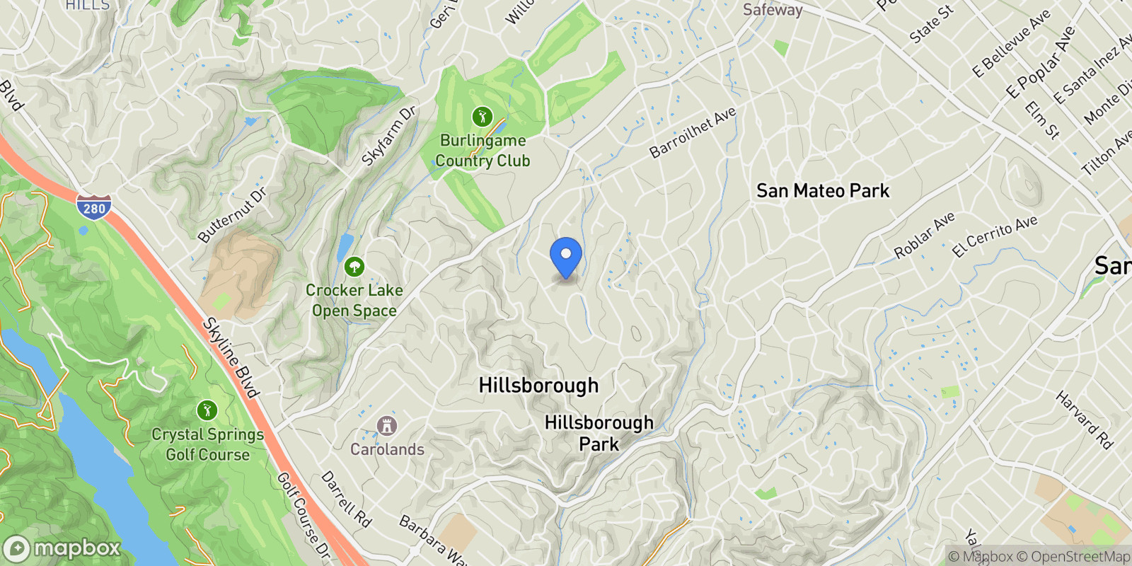 Map showing 125 Stonepine Road, Burlingame, California, United States.