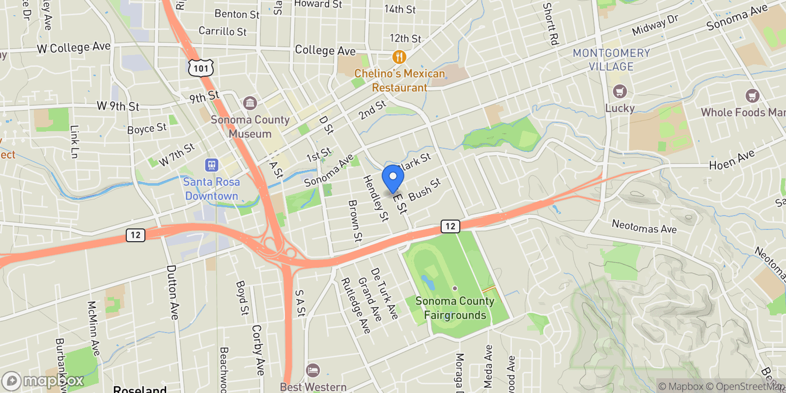 Map showing 838 Wheeler Street, Santa Rosa, California, United States.