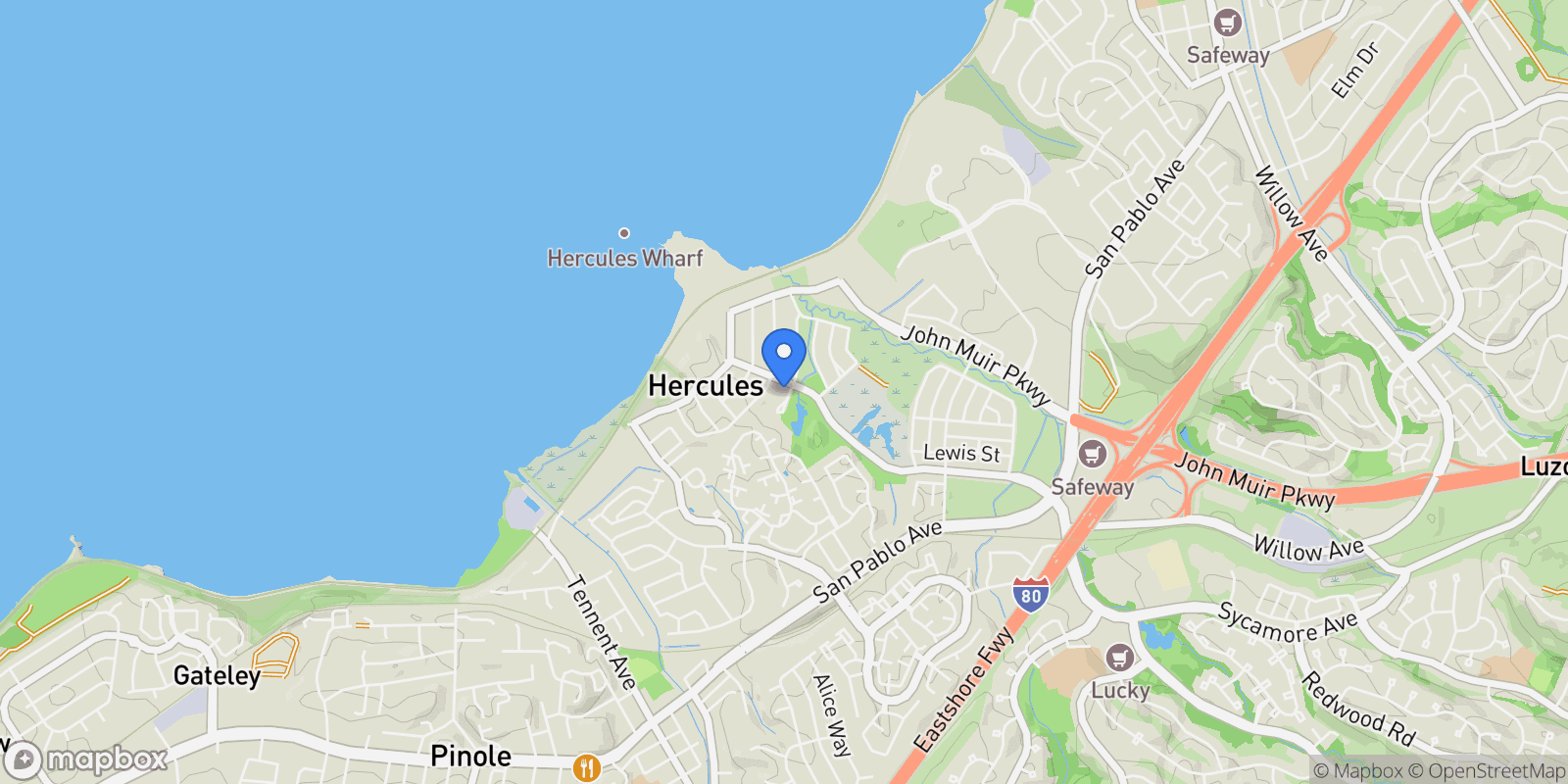 Map showing 1136 Taraya Ter, Hercules, California, United States.
