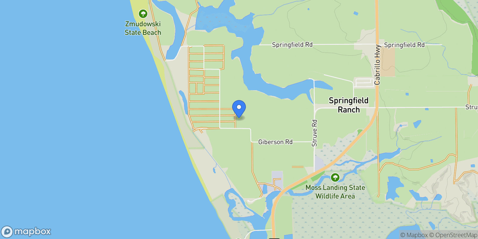 Map showing 268 Giberson Road, Moss Landing, CA 95039, Moss Landing, California, United States.
