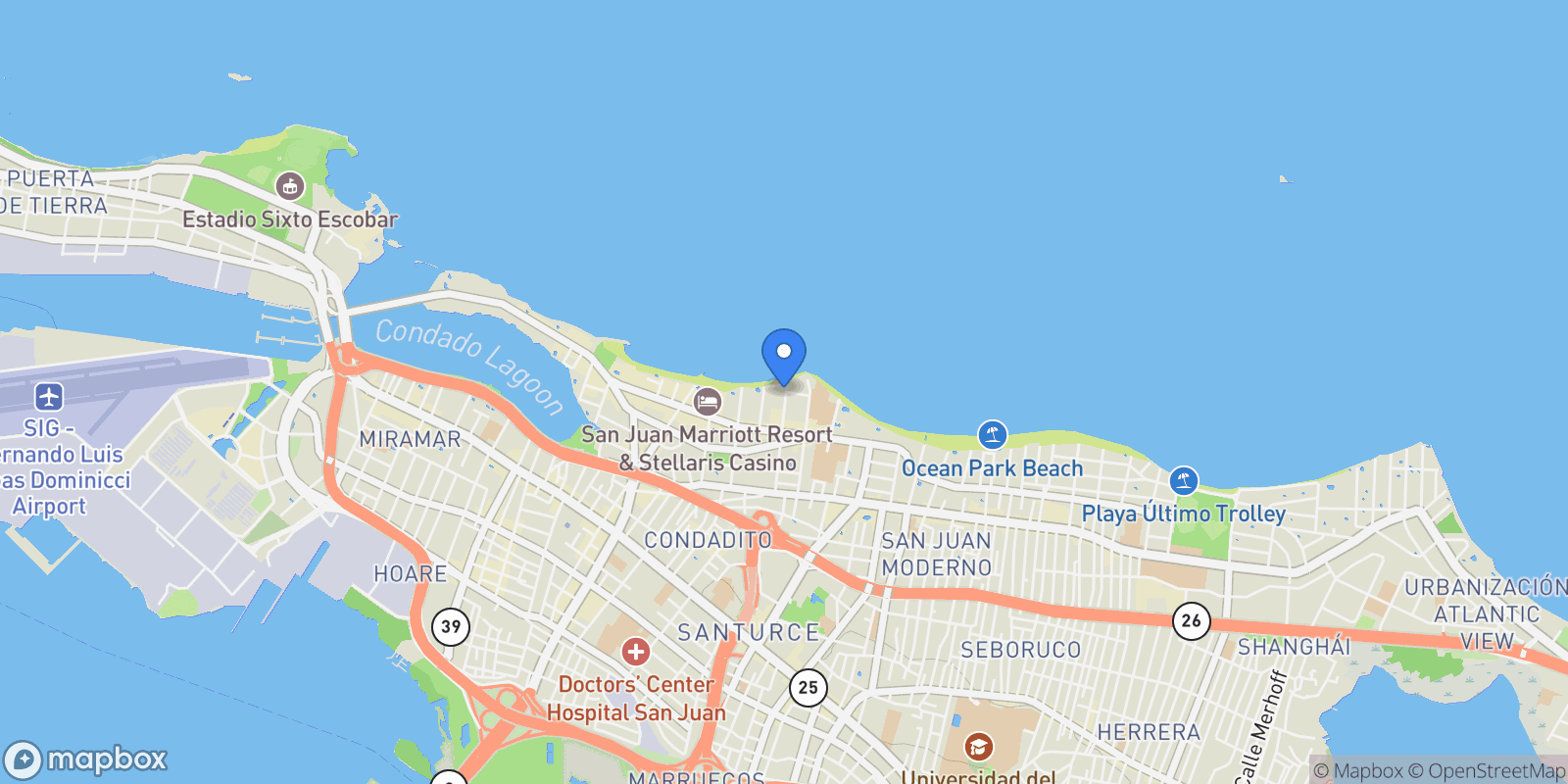Map showing 8 Manuel Rodriguez Serra St., Apt. 2B, San Juan, 00907, San Juan, San Juan, Puerto Rico.