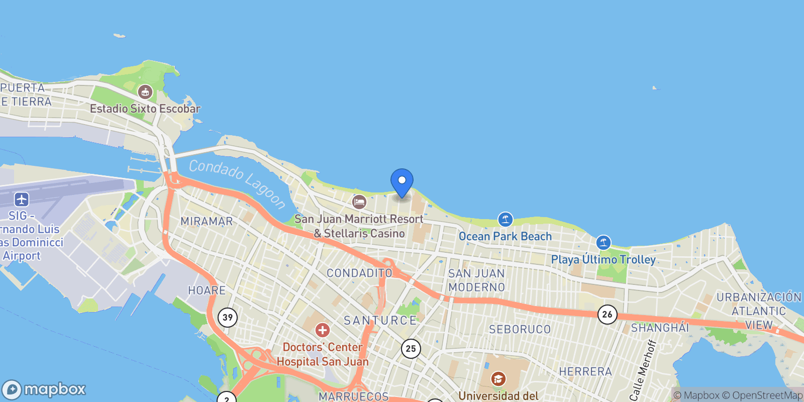 Map showing 7 Manuel Rodriguez Serra St., Apt. 2, San Juan, 00907, San Juan, San Juan, Puerto Rico.