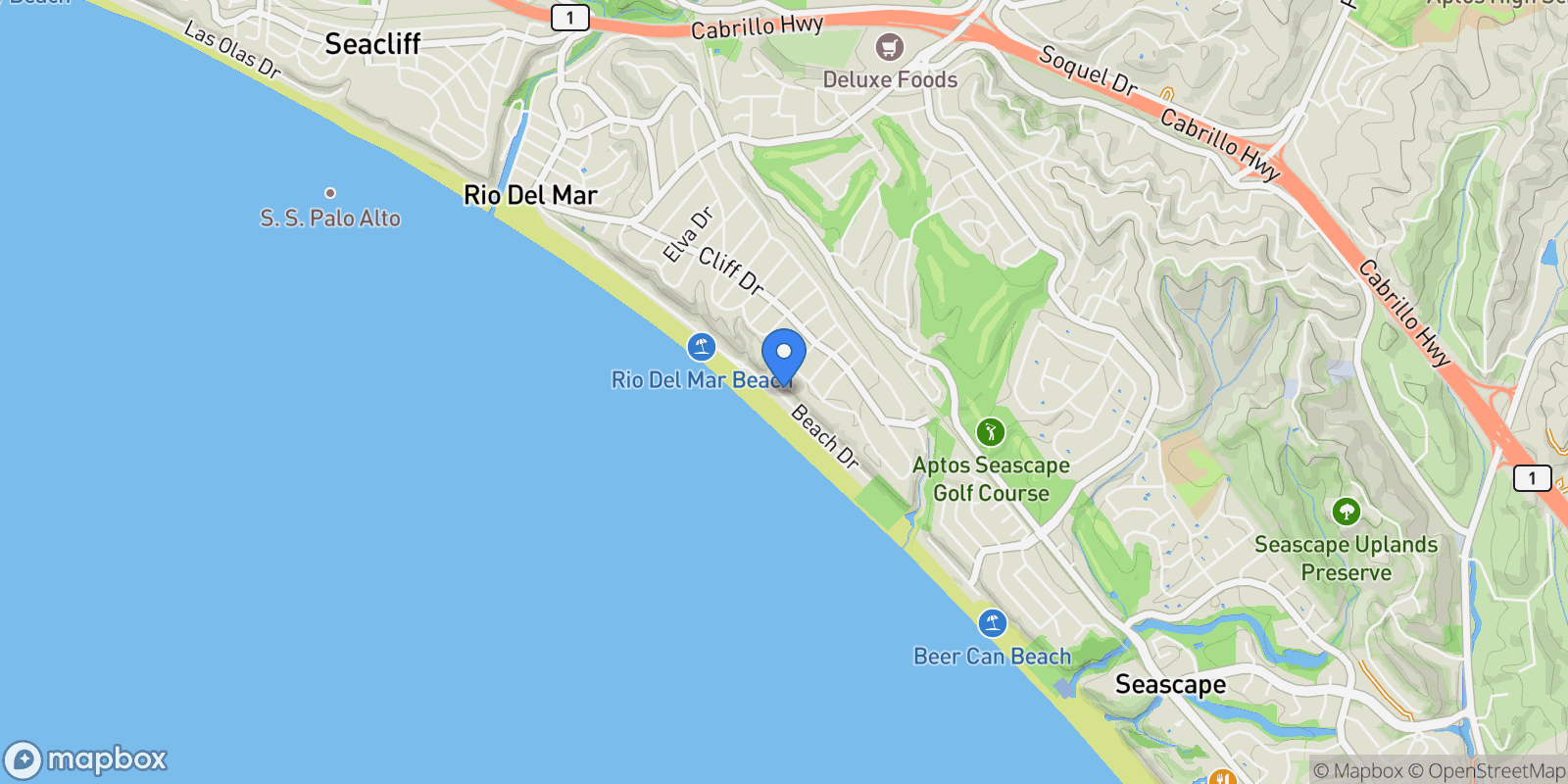 Map showing 545 Beach Drive, Aptos, California, United States.