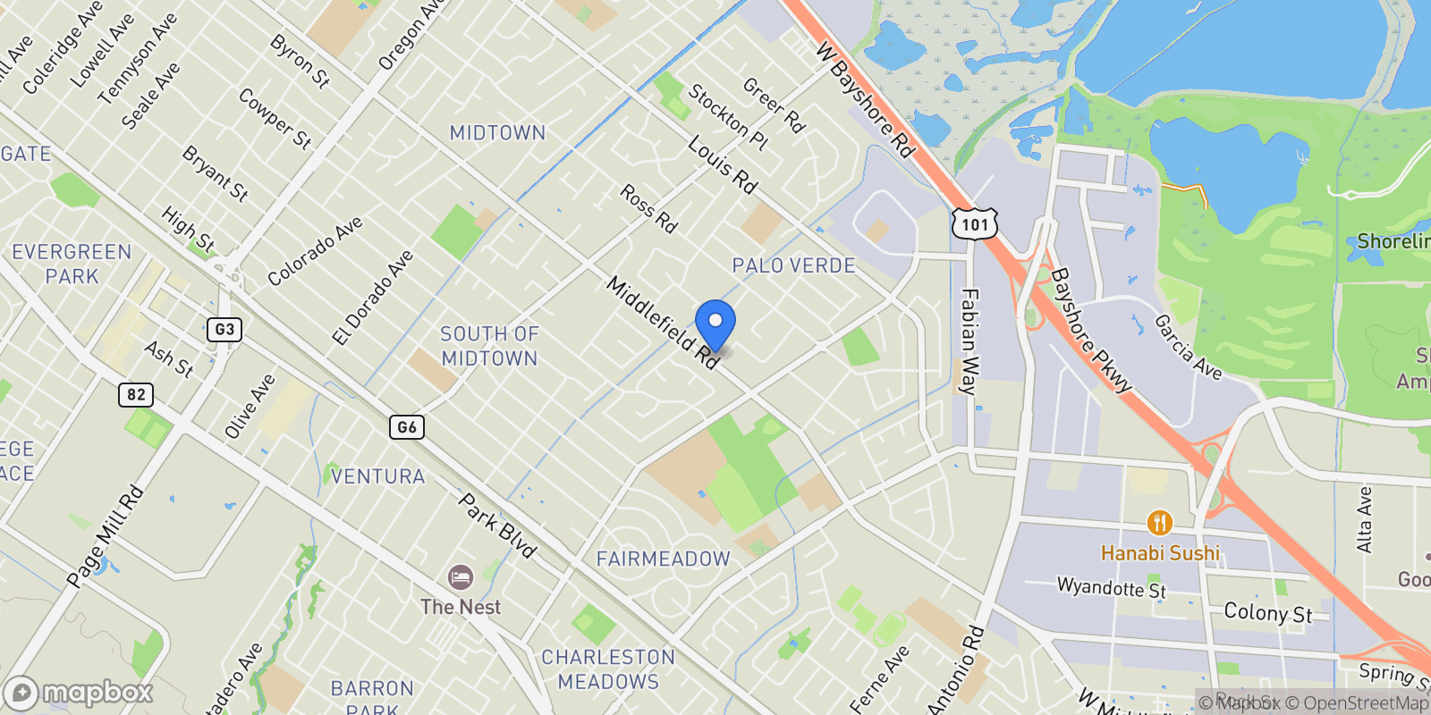 Map showing 701 Christine Drive, East Palo Alto, California, United States.