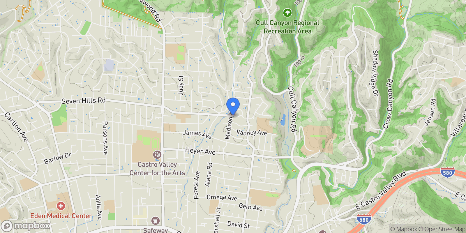 Map showing 18798 Madison Ave, Castro Valley, California, United States.