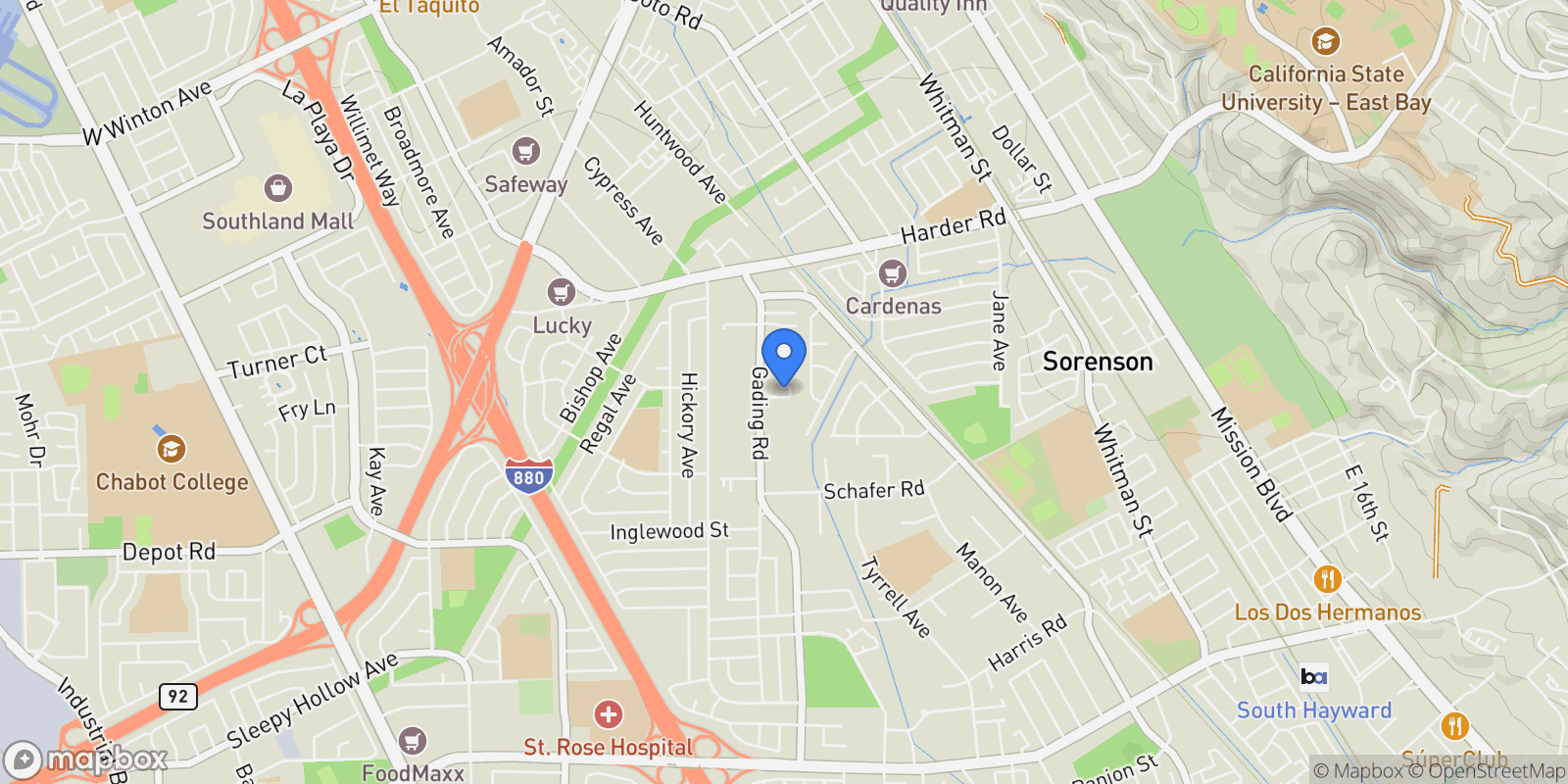 Map showing 26231 Gamboa St, Hayward, California, United States.