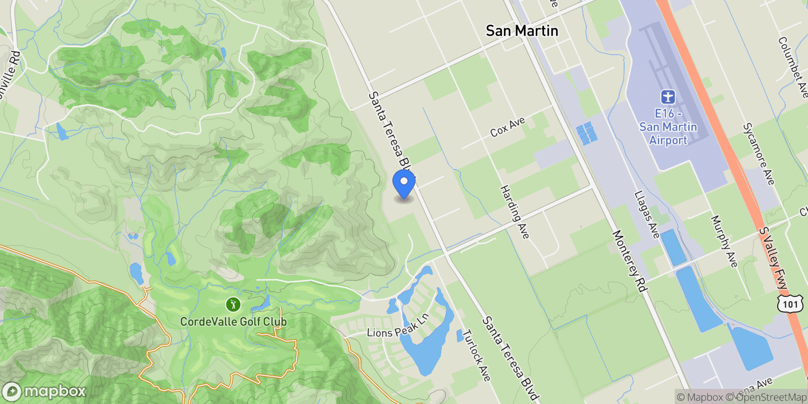 Map showing 12755 Santa Teresa Boulevard, San Martin, California, United States.