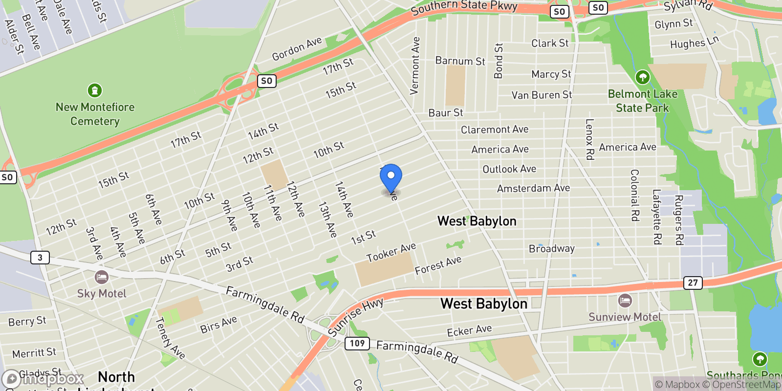 Map showing 1483 4th Street, West Babylon, NY 11704, West Babylon, New York, United States.